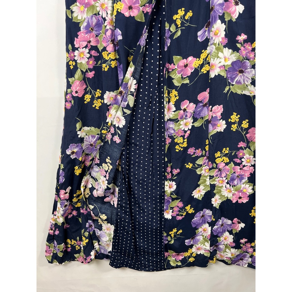 Vintage Erika Floral Midi Dress Womens Large Navy Blue V-Neck Short Sleeve - Picture 10 of 13